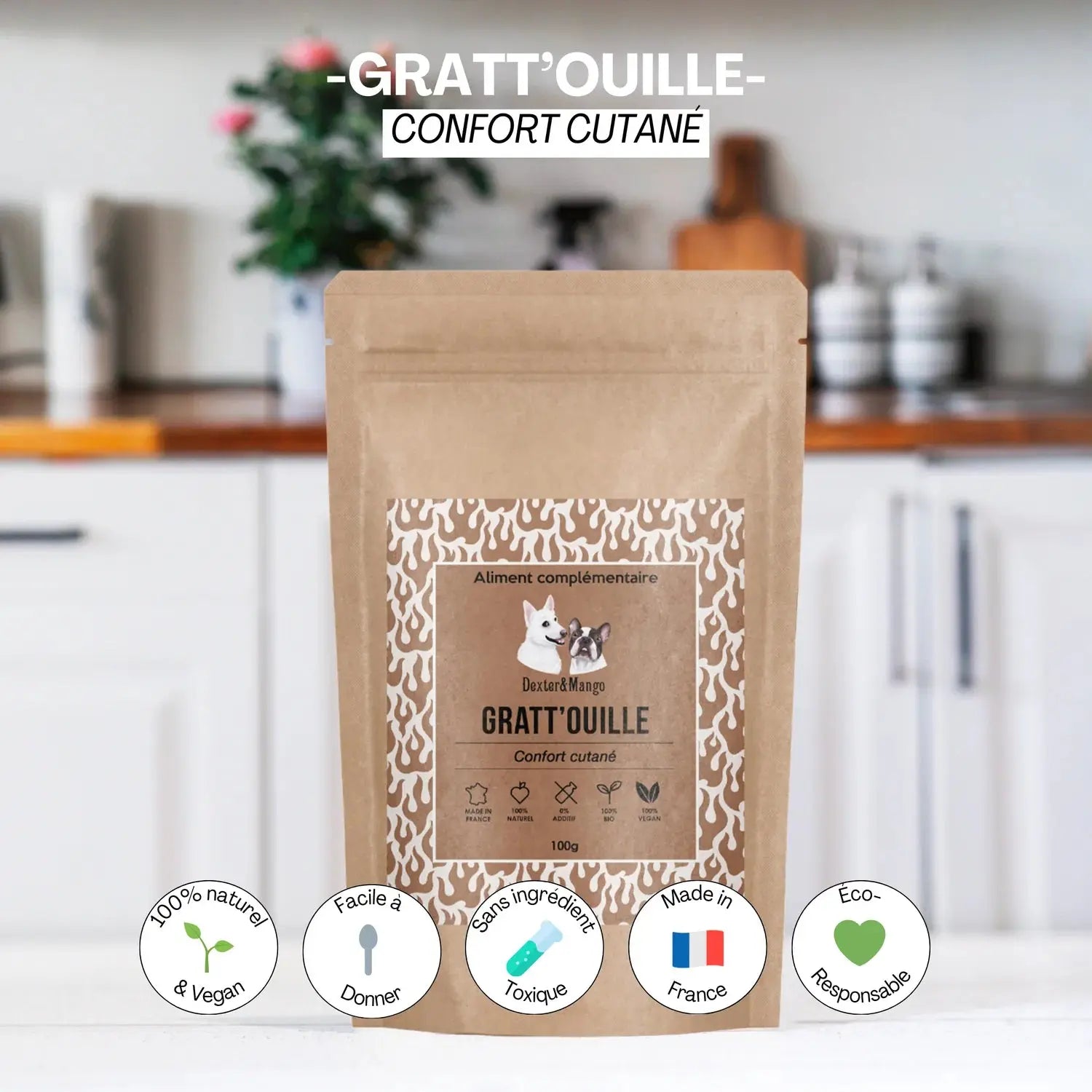 Démangeaisons chien et chat – L'aliment complémentaire Gratt'ouille DEXTER & MANGO