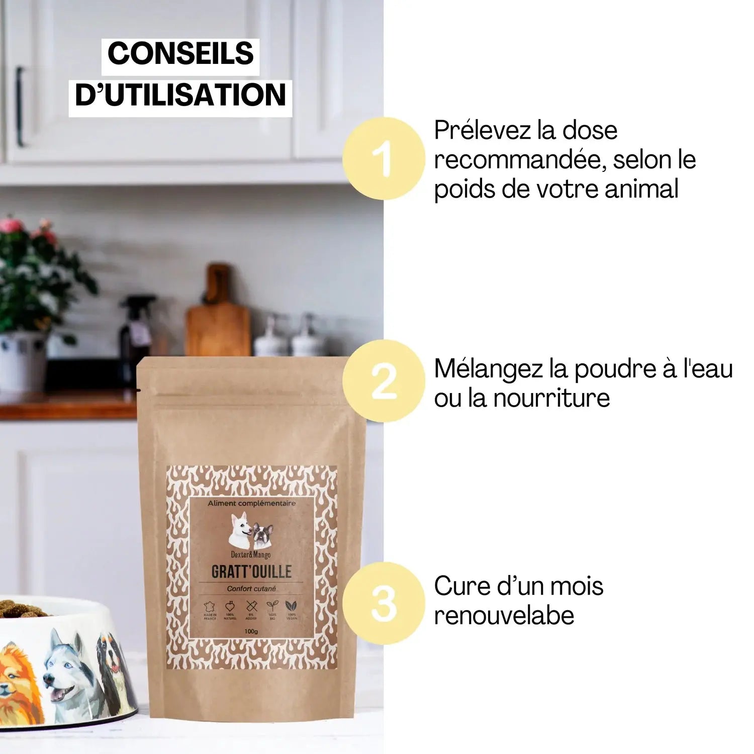 Démangeaisons chien et chat – L'aliment complémentaire Gratt'ouille DEXTER & MANGO