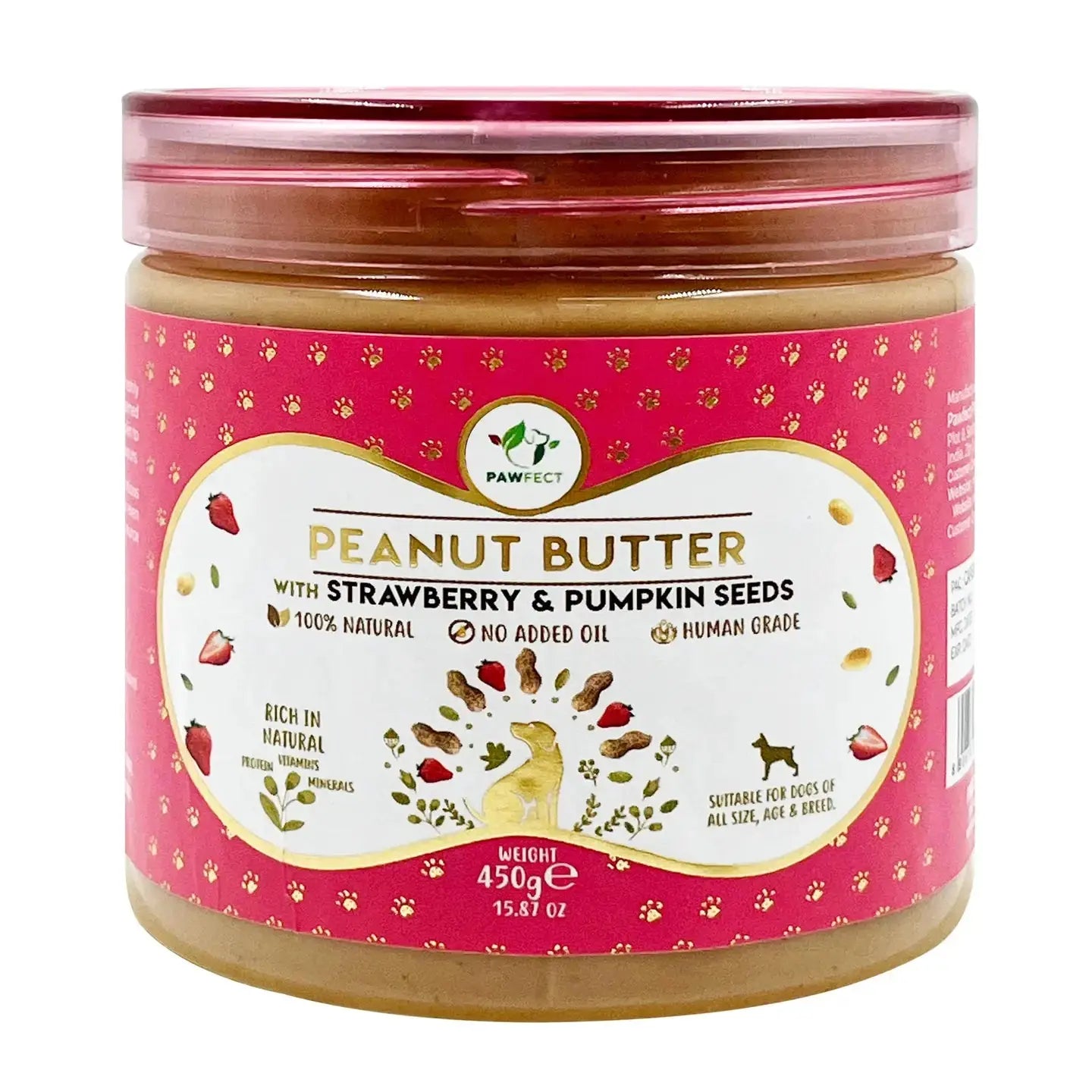 Beurre de cacahuète Pawfect aux fraises et graines de citrouille 450 g DOGTASTIC