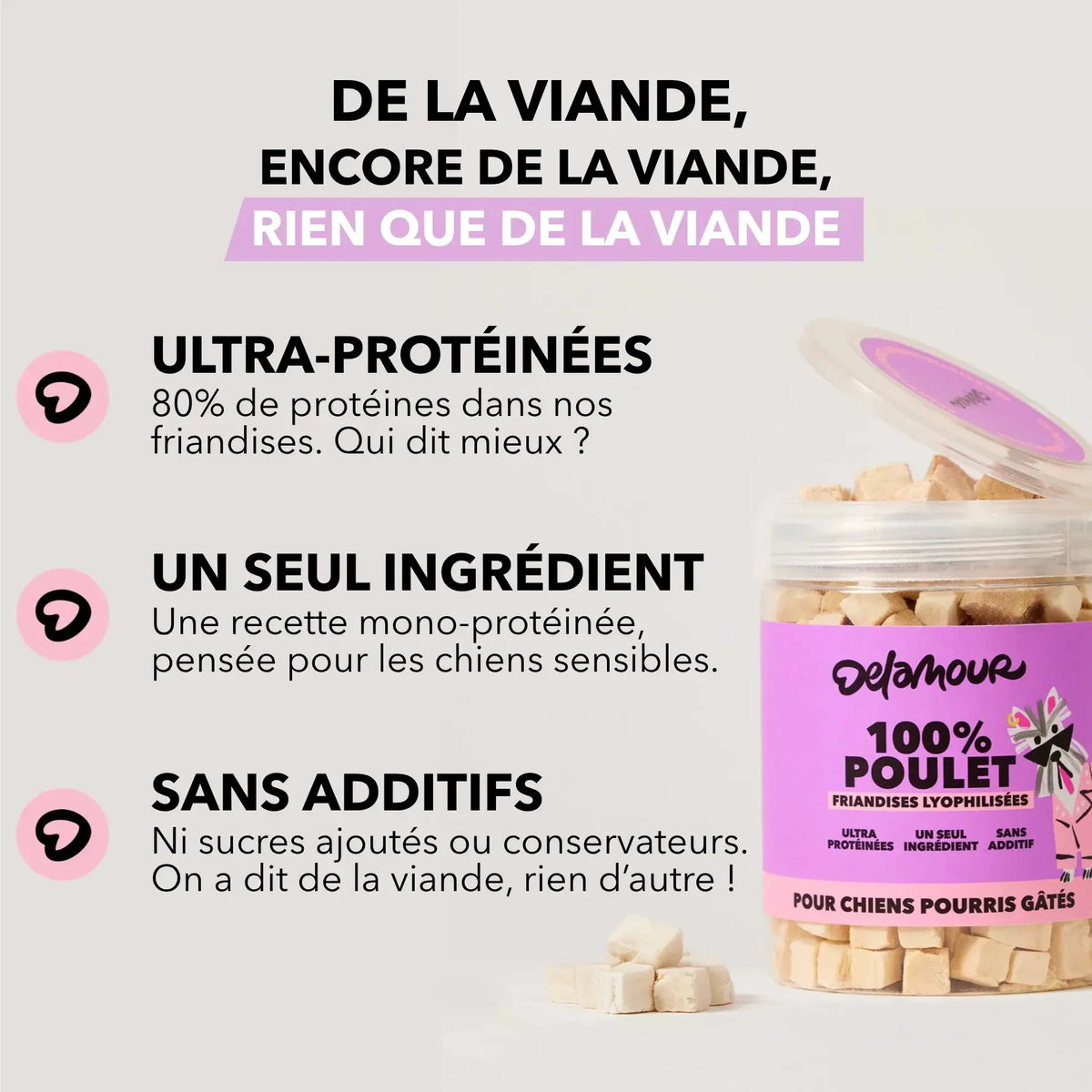 Delamour - Les Lyophilisées au Poulet – Friandises 100 % Naturelles pour Chien et Chat DELAMOUR