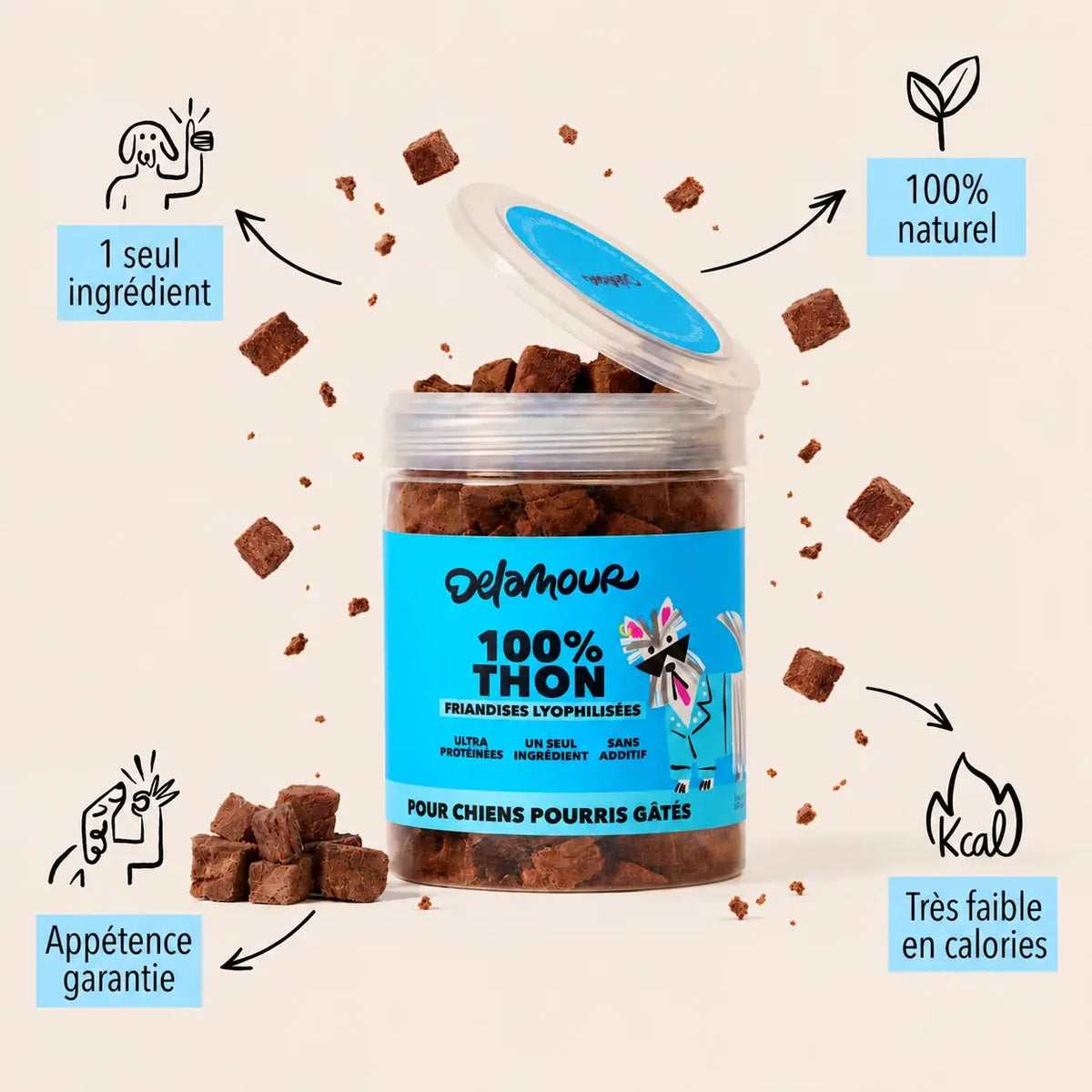Delamour - Les Lyophilisées au Thon – Friandises 100 % Naturelles pour Chien et Chat DELAMOUR