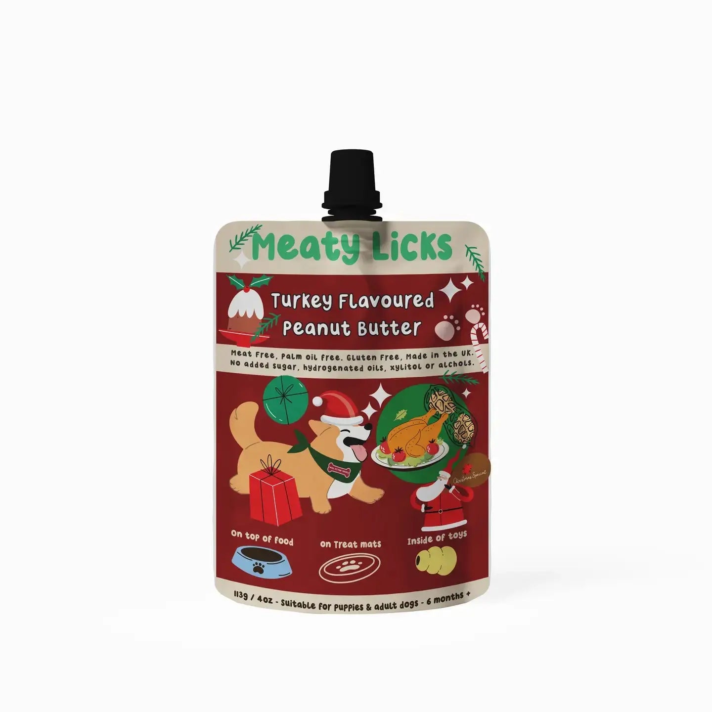 Pochette de beurre de cacahuète goût Dinde de Noël  pour chiens DOG & CAT ETOILES